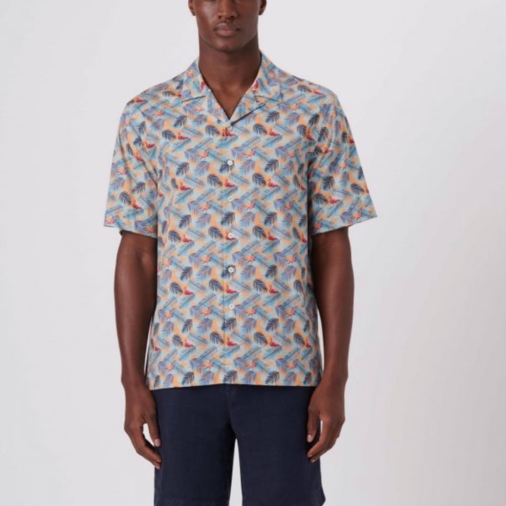BUGATCHI OoohCotton® Flamingo Print Camp Shirt